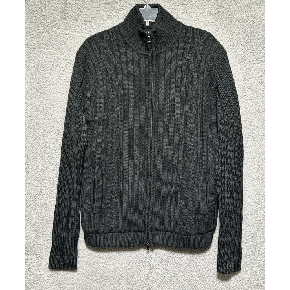 Liz Claiborne Womens Zip-Up Sweater Black XL Cableknit Sherpa Lined Nautical